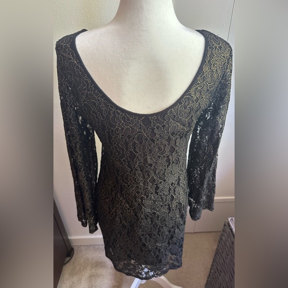 Gianna Bini black dress with a gold lace pattern- M - Picture 10 of 15